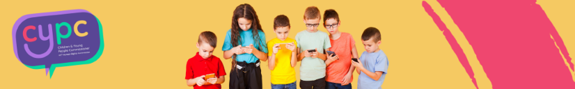 Young children looking down at their phones