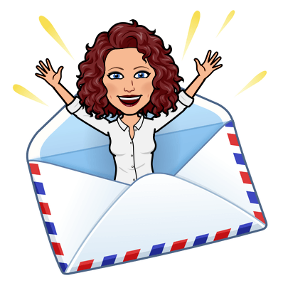 A bitmoji of Jodie bursting out of an envelope