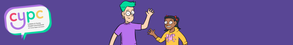 A cartoon boy and girl waving